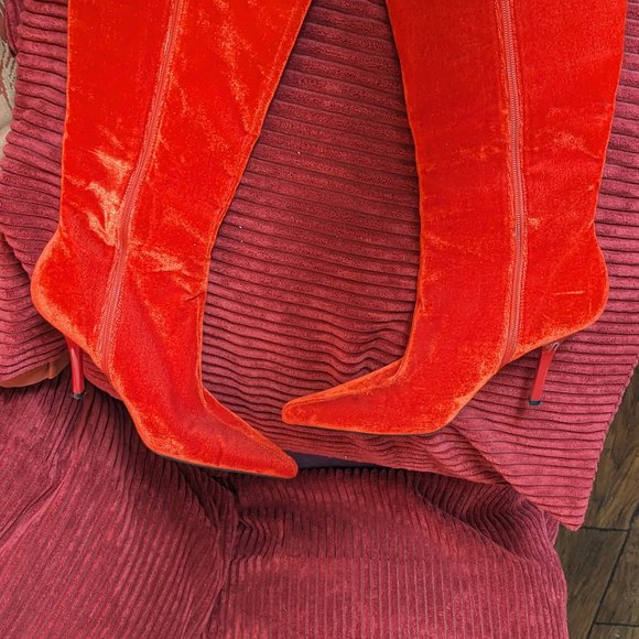 Frederick's of Hollywood Vintage Red Velvet Boots Y2K - Picture 8 of 16